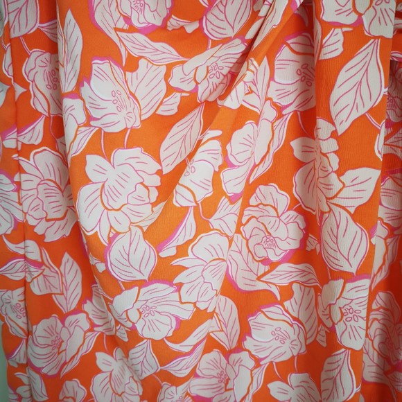 SHEIN Allover Floral Print Twist Side Skirt Midi Zip Fit Orange XS High Waist - Picture 8 of 9